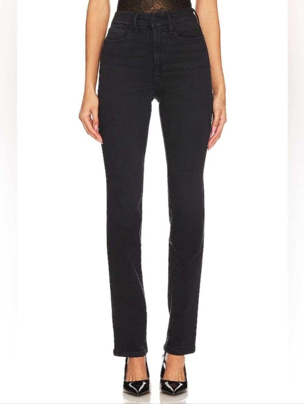 $159 Good American Good Legs Straight Jeans in Black315 size 15